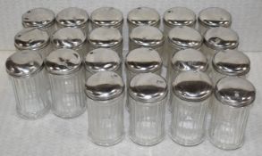 22 x Glass Sugar Dispensing Pots With Stainless Steel Lids - Suitable For Cafes or Restaurants