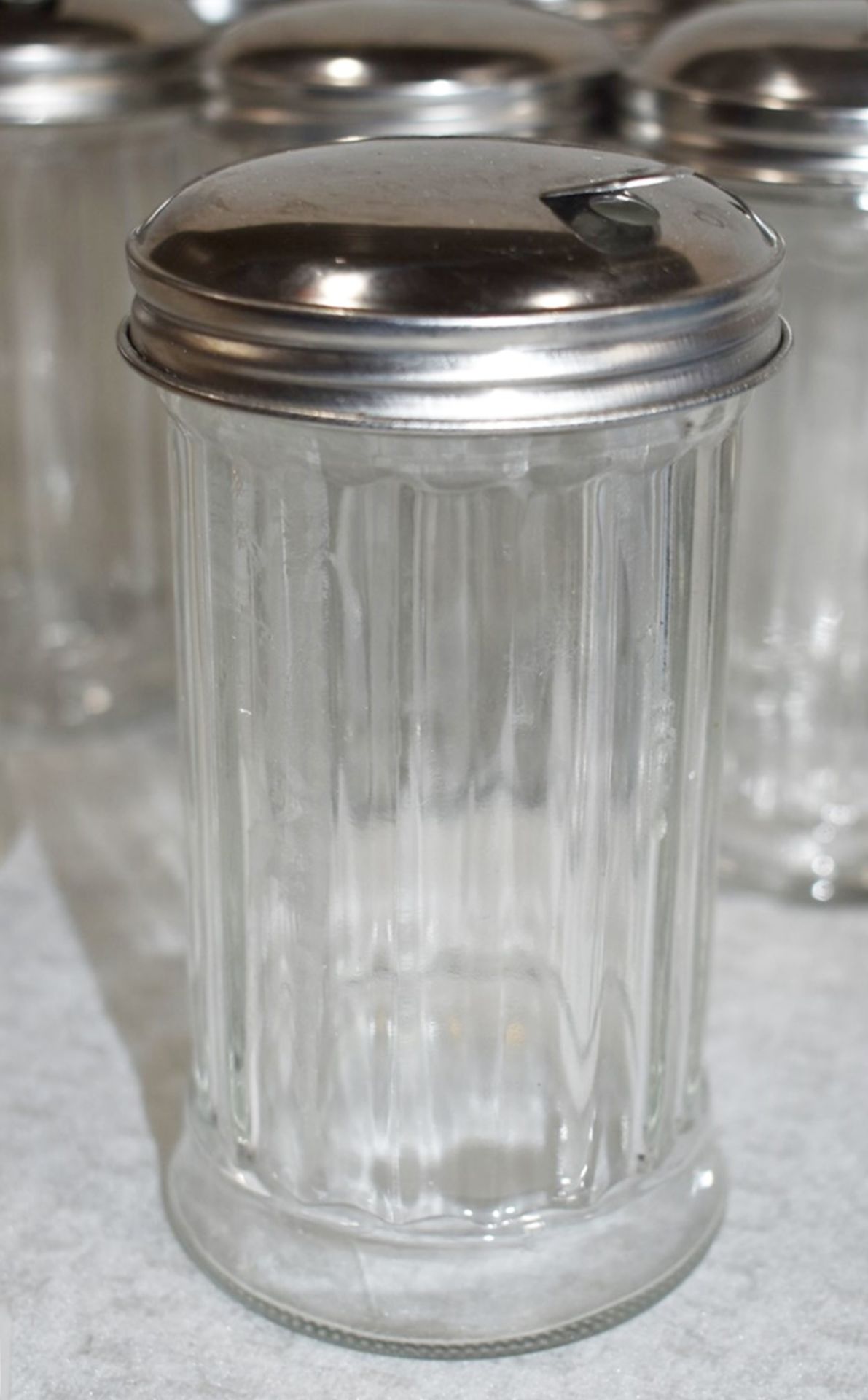 14 x Glass Sugar Dispensing Pots With Stainless Steel Lids - Suitable For Cafes or Restaurants - Image 8 of 8
