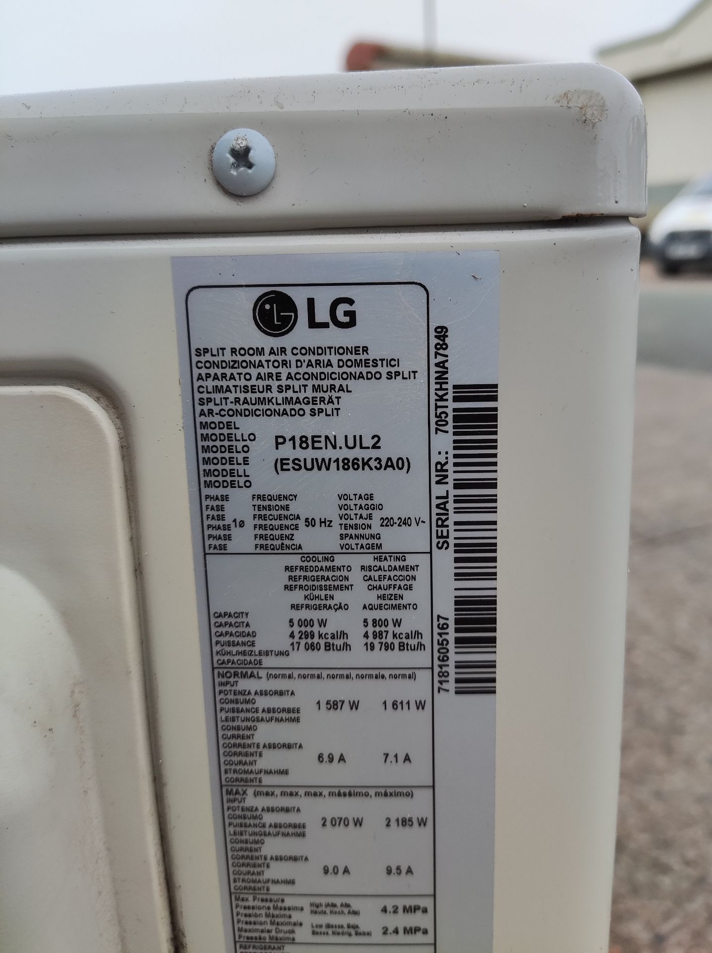 1 x LG Smart Inverter Split Room Air Conditioner - Model: P18EN.UL2 - JMCS123 - CL723 - Location: - Image 3 of 7