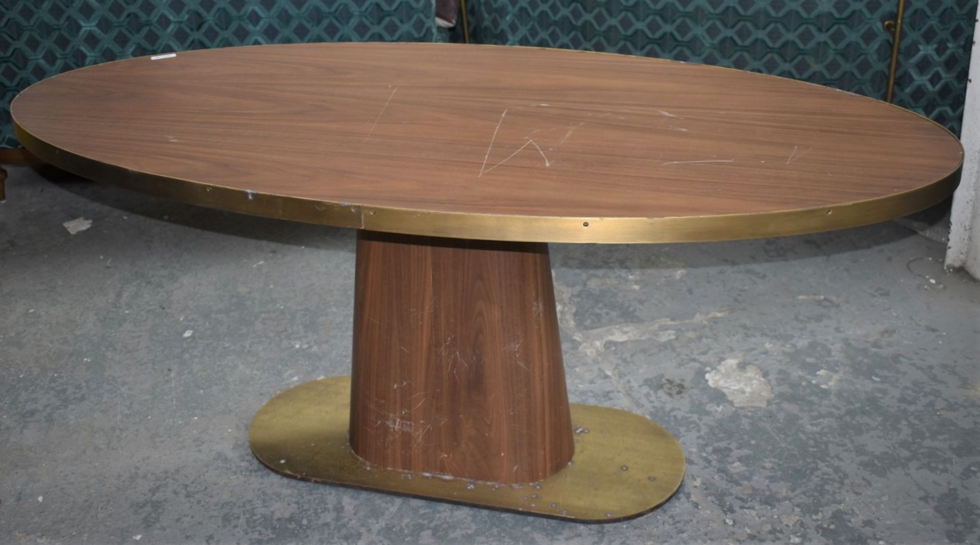 1 x Oval Banqueting Dining Table By AKP Design Athens - Walnut Top With Antique Brass Edging