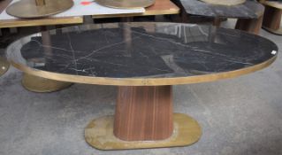 1 x Oval Banqueting Dining Table By AKP Design Athens - Black Marble Effect Top Antique Brass Edging