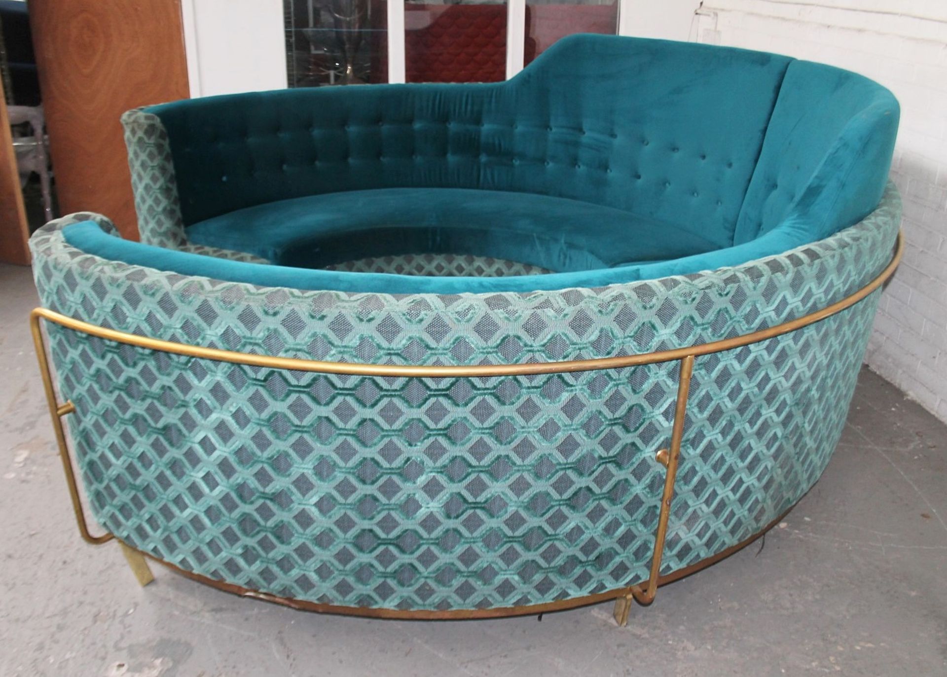 1 x Bespoke Commercial Curved C-Shaped Booth Seating Upholstered In Premium Teal Coloured Fabrics - - Image 6 of 17