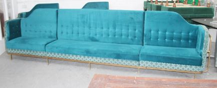 10 x Sections Of Bespoke Commercial Long Straight Booth Seating Upholstered In Premium Teal Fabrics
