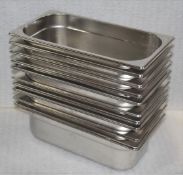 10 x Vogue Stainless Steel 1/3 Gastronorm Pans - Lids Not Included - Size: H10 x W17.5 x L32.5 cms