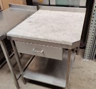 1 x Stainless Steel Prep Table With Single Drawer and Marble Stone Worktop - H90 x W73 x D85 cms