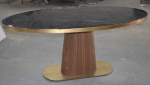 1 x Oval Banqueting Dining Table By AKP Design Athens - Black Marble Effect Top Antique Brass Edging