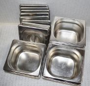 10 x Vogue Stainless Steel 1/6 Gastronorm Pans With Lids - Size: H10 x W16 x L17 cms - Recently