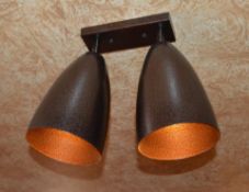 10 x Adjustable Double Halogen Light Fittings With Brown Pitted Finish