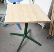 5 x Restaurant Dining Tables With Driftwood Tops and Assorted Coloured Bases - Size: 68 x 68 cms