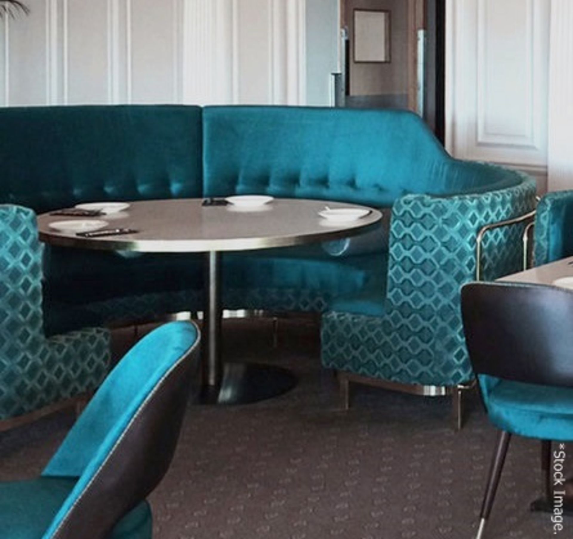 1 x Bespoke Commercial Curved C-Shaped Booth Seating Upholstered In Premium Teal Coloured Fabrics - - Image 2 of 17