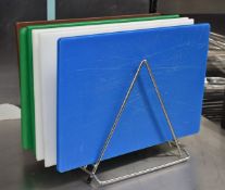 6 x Colour Coded Chopping Boards For Commercial Kitchens - Hygienic Plastic Design With Stand
