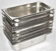 10 x Vogue Stainless Steel 1/3 Gastronorm Pans - Lids Not Included - Size: H10 x W17.5 x L32.5 cms -