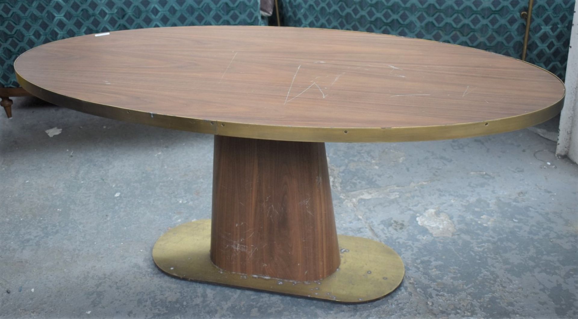 1 x Oval Banqueting Dining Table By AKP Design Athens - Walnut Top With Antique Brass Edging - Image 5 of 10