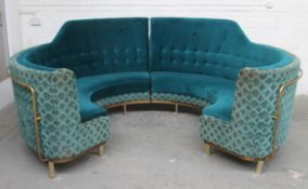 1 x Bespoke Commercial Curved C-Shaped Booth Seating Upholstered In Premium Teal Coloured Fabrics -