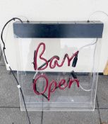 1 x Restaurant Neon Window Sign in Acrylic Case - BAR OPEN - Size: 59 x 50 cms