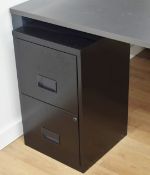 2 x Office Filing Cabinets With Two Drawers & Keys - Black Metal Finish Suitable For Modern Offices