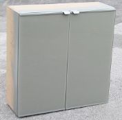 1 x Commercial 2-Door Glass Fronted Retail Cabinet In A Pale Green - £1 Start, No Reserve - Ref: