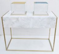 1 x BALDI Designer Retail Display Counter Featuring A Marble Effect Aesthetic And 2 x Clear Glass