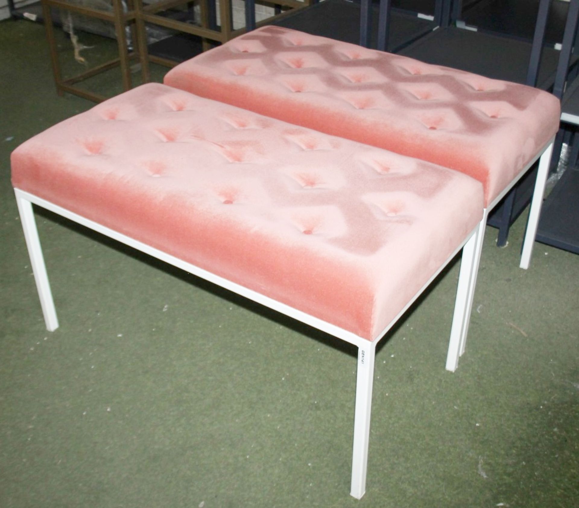 2 x Upholstered Button-Top Upholstered Showroom Stools In White And Pink - Ex-Display - £5 Start, No