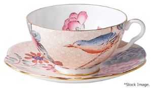 1 x WEDGWOOD 'Cuckoo' Fine Bone China Teacup and Saucer Set, In Peech - Original Price £55.00 -