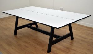 1 x Boardroom Office Table With a White Two Section Top and Black Trestle Style Base - Large Size