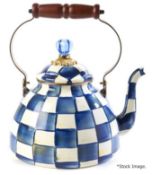 1 x MACKENZIE-CHILDS Large 'Royal Check' Handpainted Tea Kettle With Wooden Handle - RRP £197.00