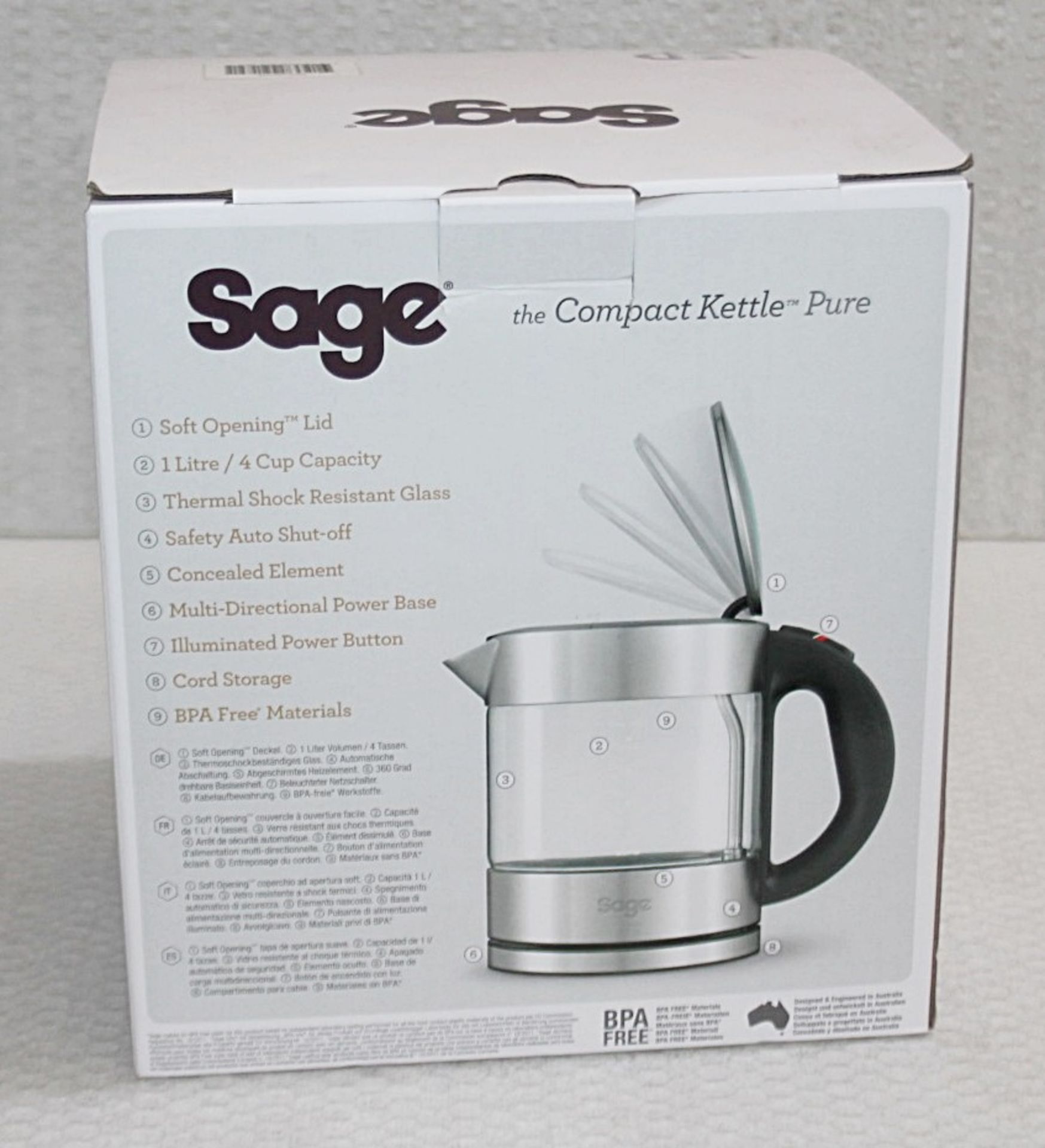 1 x SAGE 'Pure' Compact Modern 4-Cup, 1 Litre Glass Kettle - Boxed - Image 13 of 13