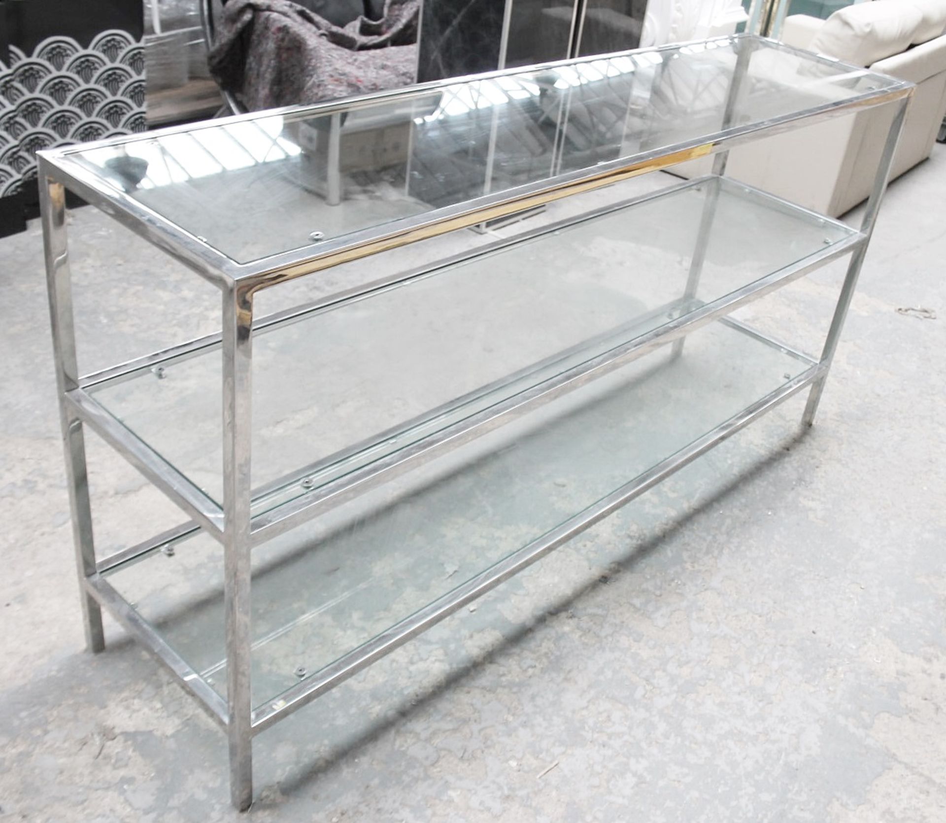 1 x 3-Tier Rectangular Metal Shop Display Unit With Glass Shelves In Chrome - Ex-Display Showroom