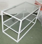 1 x 2-Tier Rectangular Metal Shop Display Unit With Glass Shelves In White * £1 Start, No Reserve *