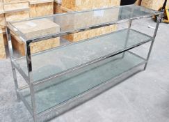 1 x 3-Tier Rectangular Metal Shop Display Unit With Glass Shelves In Chrome - Ex-Display Showroom