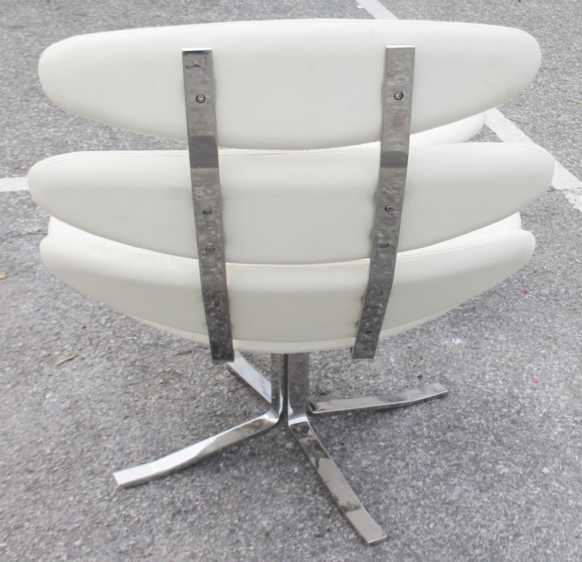 1 x Retro-Inspired Lounge Chair And Stool, Upholstered In A Cream Faux Leather - Ex-display Item - Image 3 of 3