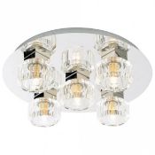 1 x Spa Bathroom Lighting - Octans 5 Light Flush Fitting With Octagon Glass Diffusers and Mirrored