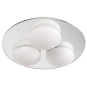 1 x Spa Bathroom Lighting - Corona 3 Light Flush Fitting With Opal Glass Diffusers and Mirrored