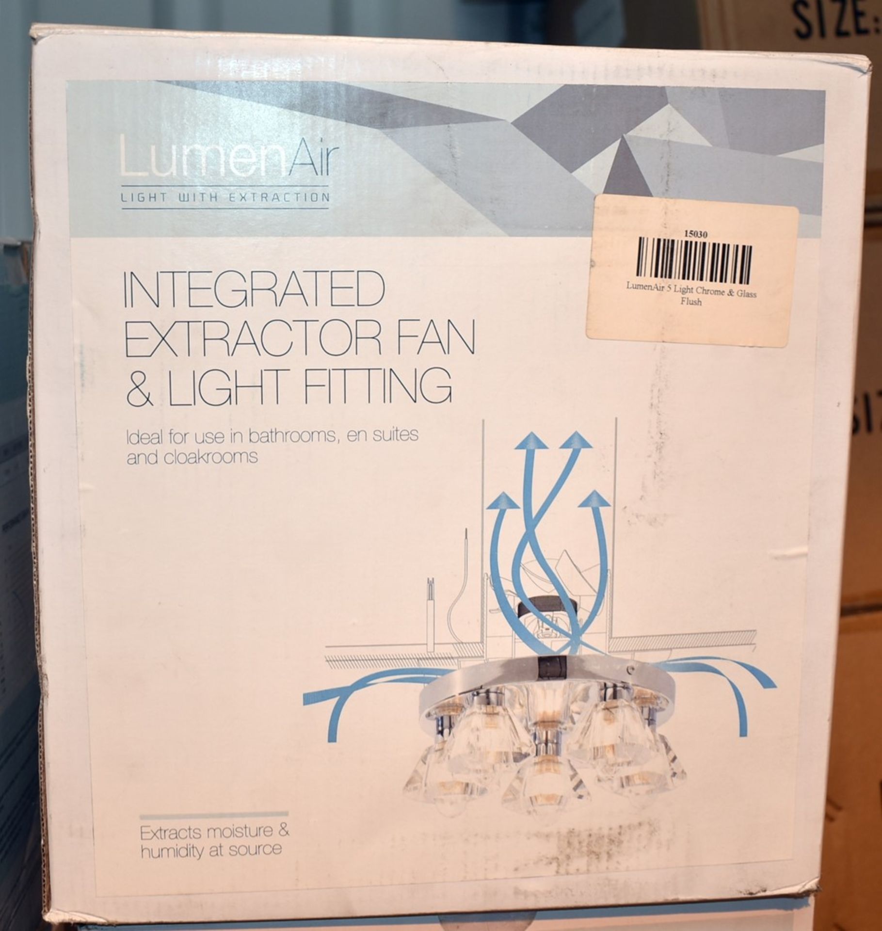 1 x LumenAir 5 Glass Flush Bathroom Ceiling Light With Extractor Fan - RRP £218 - Unused Boxed Stock - Image 10 of 11