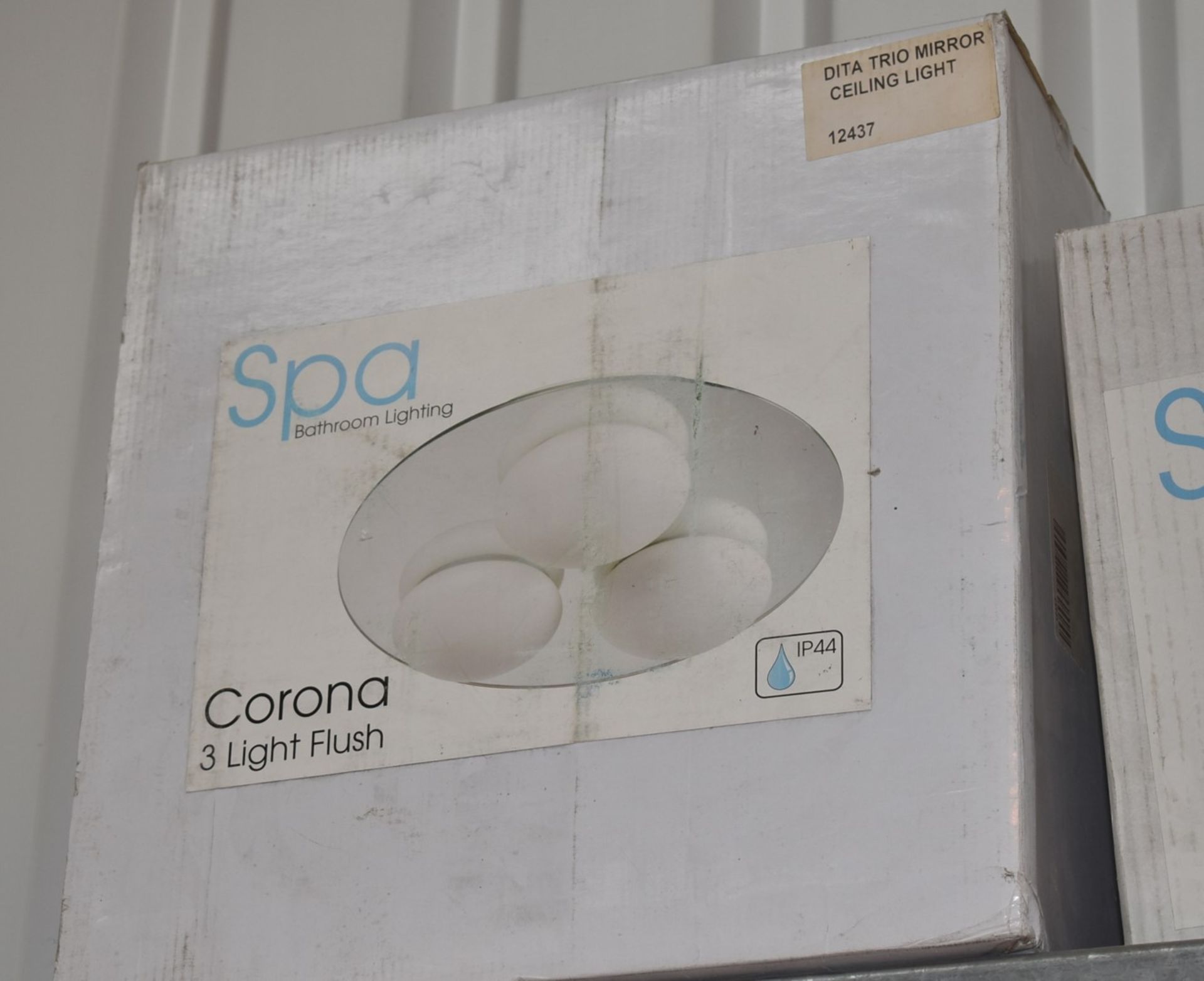 1 x Spa Bathroom Lighting - Corona 3 Light Flush Fitting With Opal Glass Diffusers and Mirrored - Image 2 of 3