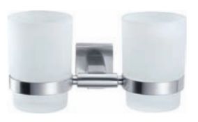 1 x Stonearth Double Frosted Glass Tumbler With Holder - Solid Stainless Steel Bathroom