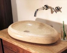 1 x Stonearth 'Pebble' Beige Travertine Stone Countertop Sink Basin - New Boxed Stock - RRP £560 -