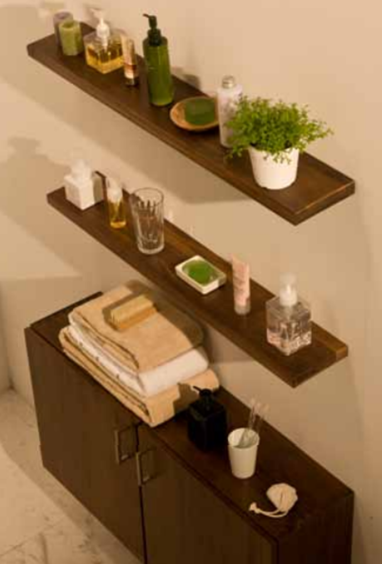 1 x Stonearth Extra Large Bathroom Storage Shelf With Concealed Brackets - American Solid WALNUT