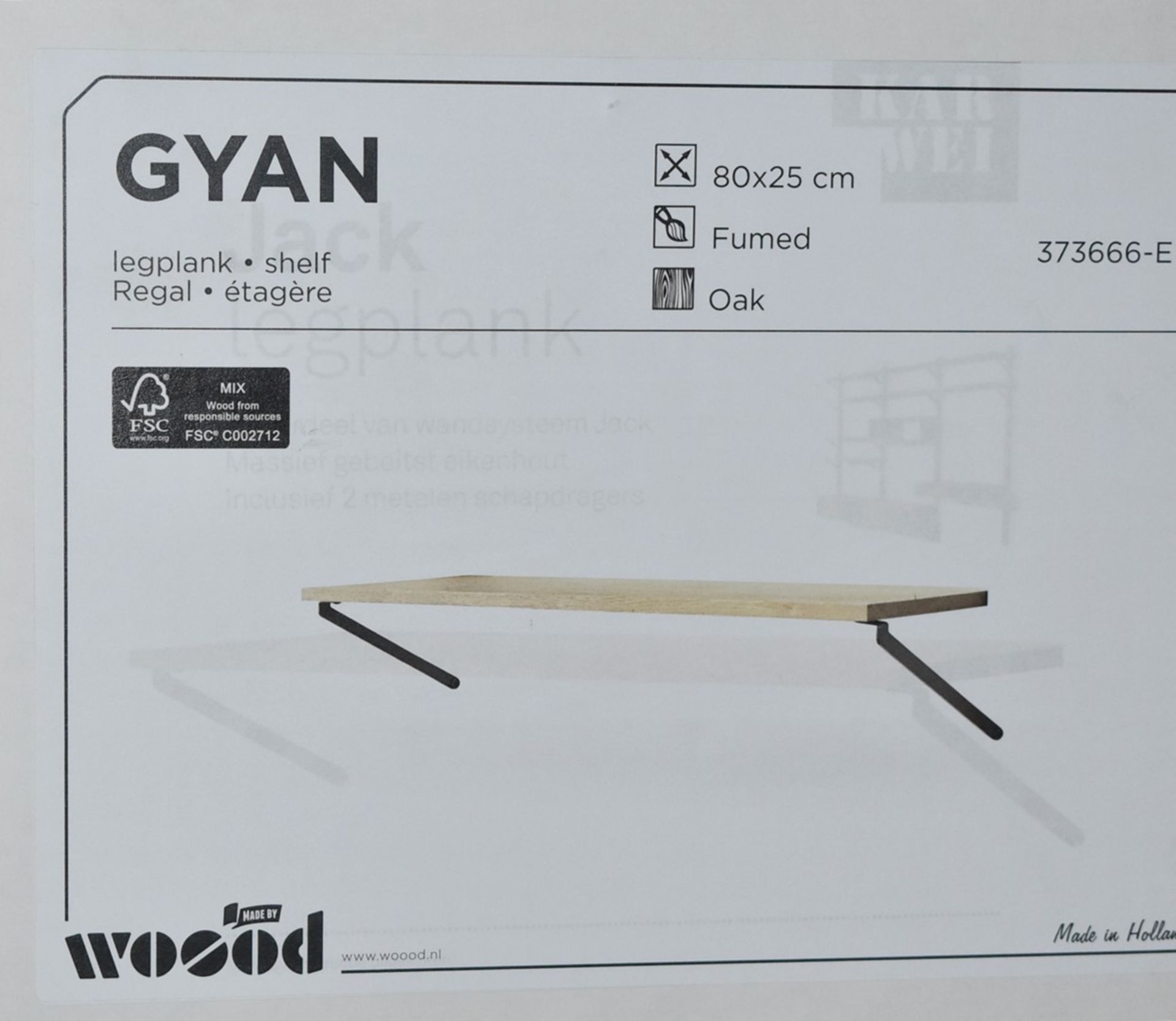 5 x Gyan Smoked Oak Shelves With Metal Supports - Size: 80 x 25cm - By Wood - Type 373666 - New - Image 2 of 5