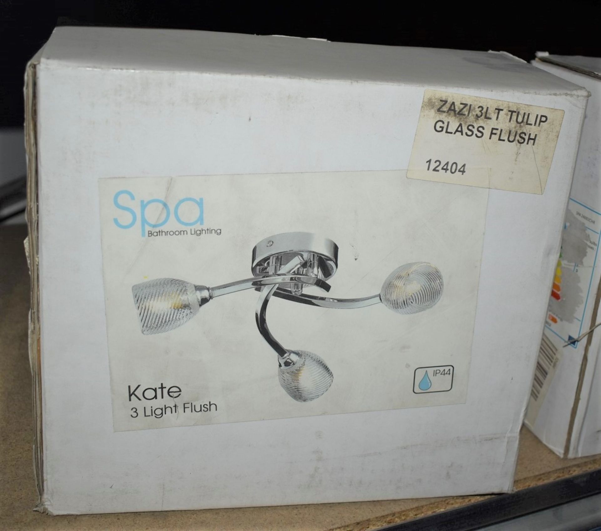 1 x Spa Bathroom Lighting - Kate 3 Light Flush Fitting With Tulip Glass Shades - Unused Boxed - Image 2 of 2