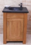 1 x Stonearth 'Finesse' Countertop Cloakroom Solid Oak Washstand With Black Granite Basin RRP £1,800