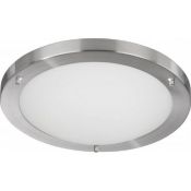 1 x Searchlight Bathroom Light Fitting - Flush Ceiling Light With Satin Silver Finish, Opal Glass