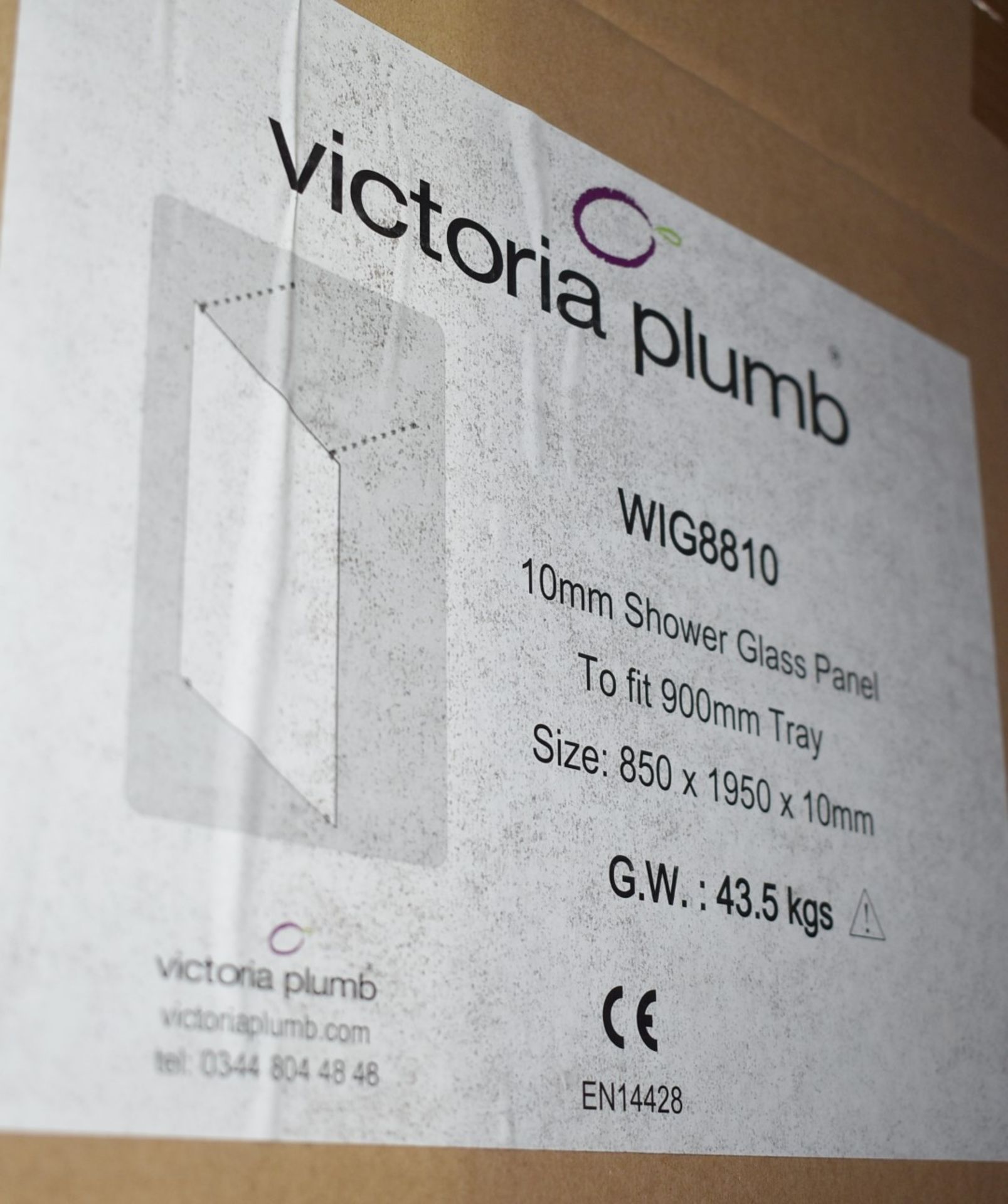 1 x Victoria Plum 850 x 1950mm Shower Glass Panel to Fitt 900mm Tray - 10mm Thickness - Type WIG8810