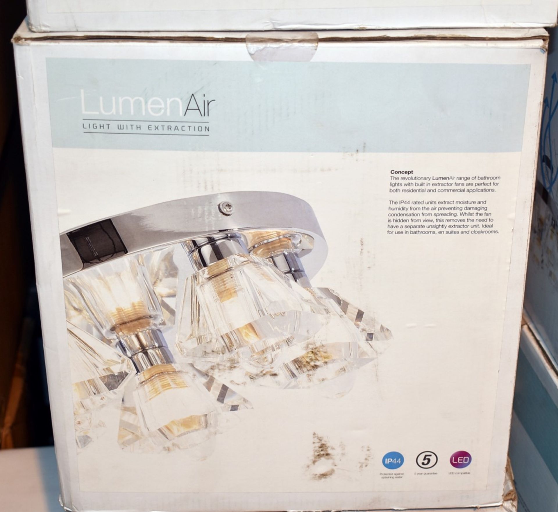 1 x LumenAir 5 Glass Flush Bathroom Ceiling Light With Extractor Fan - RRP £218 - Unused Boxed Stock - Image 2 of 11