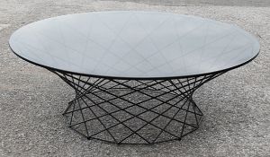 1 x Round Coffee Table With Tinted Glass Top And Metal Base - CL753 - Ref: GEN259/G-IT - Location: