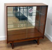 1 x Vintage Teak Display Cabinet With Internal Shelves and Sliding Doors