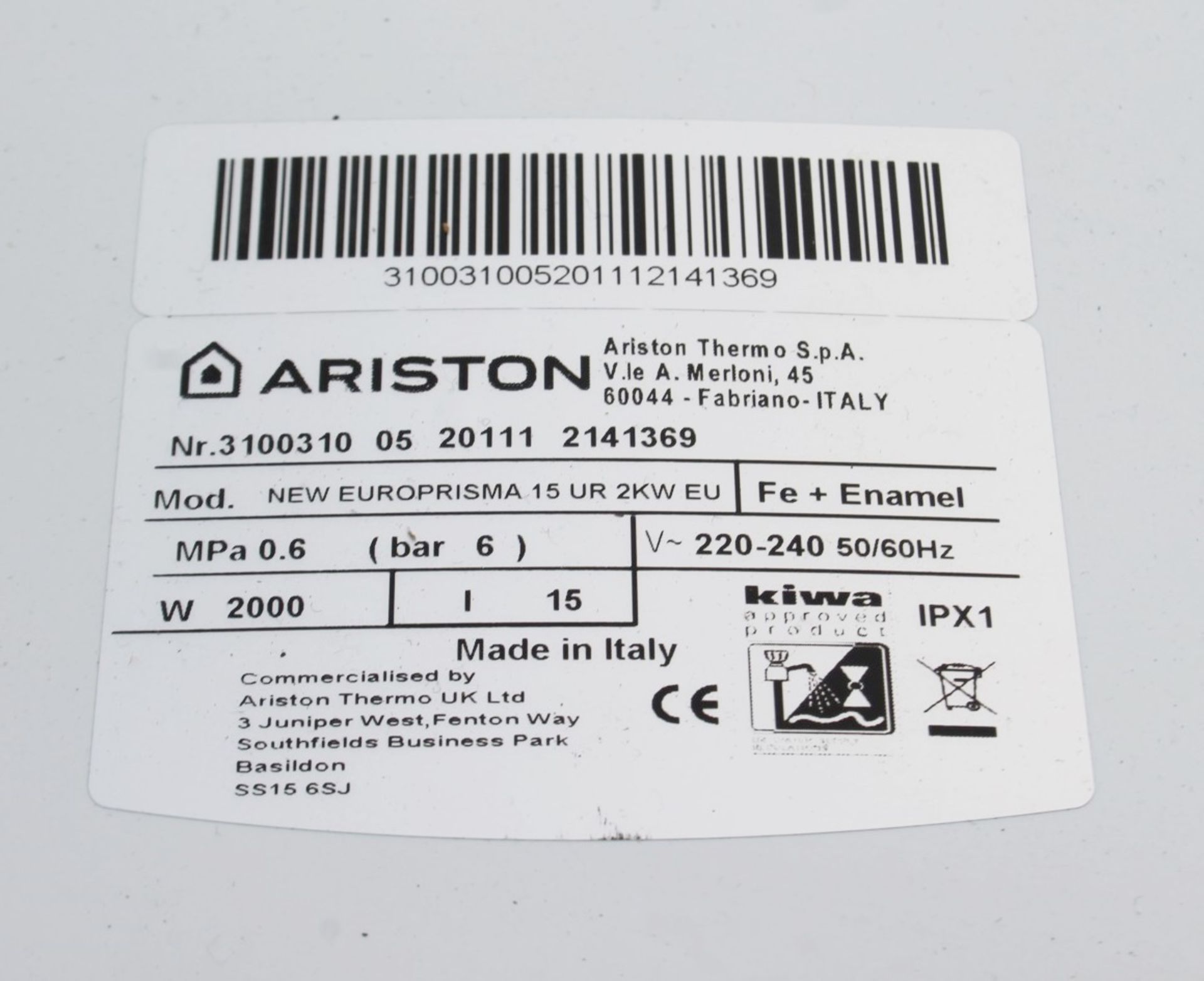 1 x Ariston Undersink Water Heater 2kW 15Ltr - Original RRP £144.00 - NO VAT ON THE HAMMER - Image 4 of 4