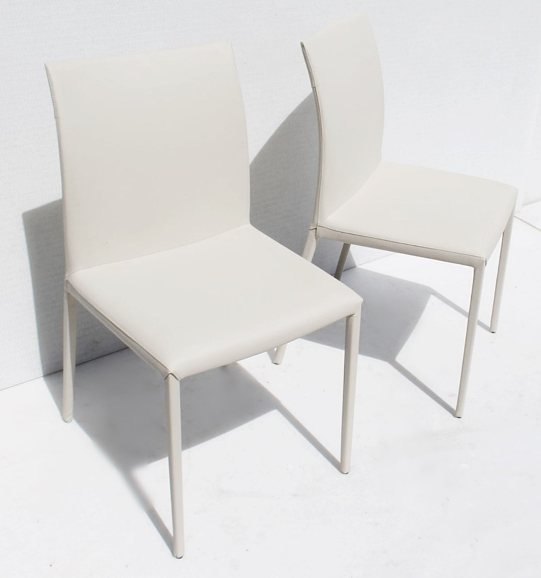 Pair Of CATELLAN 'Norma' Designer Italian Leather Barstools With Curved Backs In A Pale Taupe - - Image 3 of 6