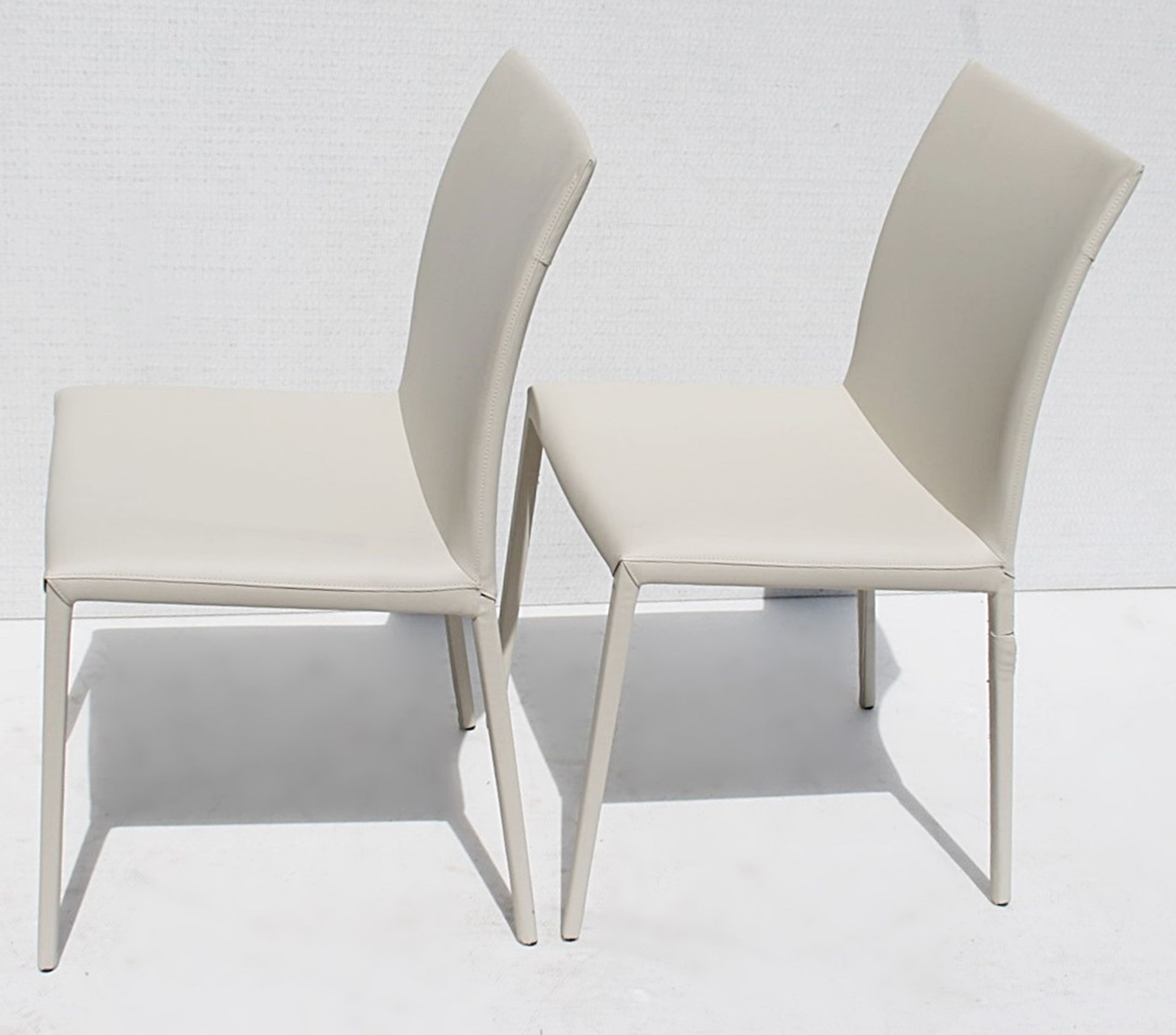 Pair Of CATELLAN 'Norma' Designer Italian Leather Barstools With Curved Backs In A Pale Taupe - - Image 5 of 6