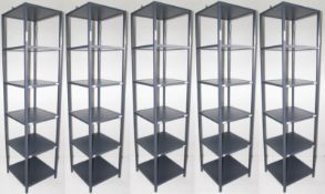 5 x Tall 2.1-Metre Tall 5-Tier Display Units In Navy Blue Featurnig A Sturdy Metal Frame - Ex-